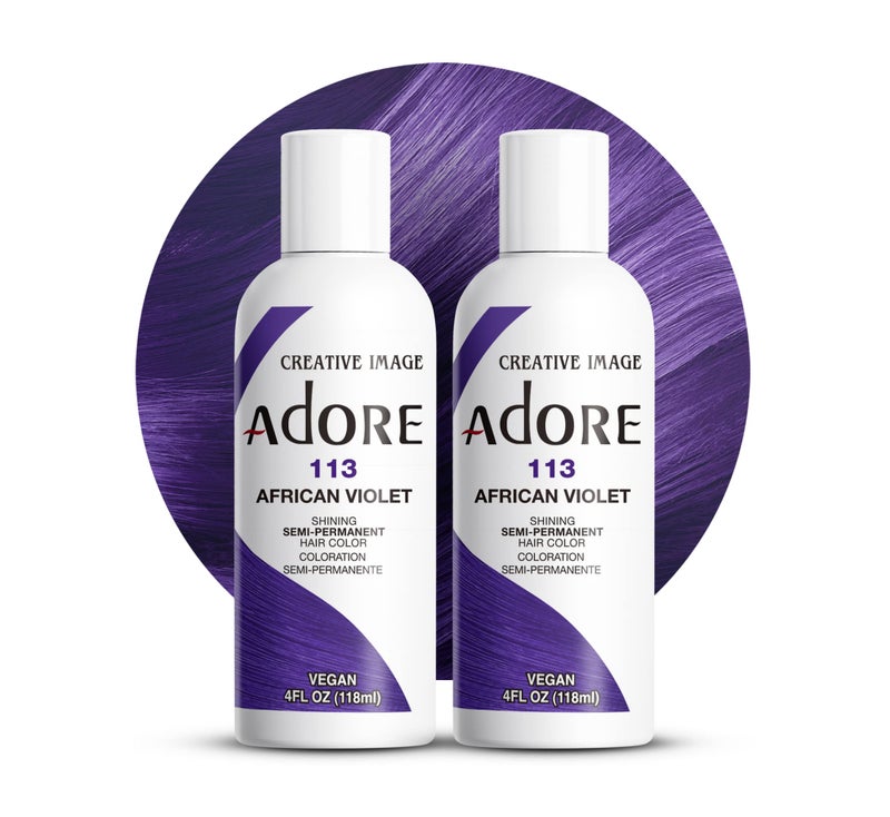 Adore Semi Permanent Hair Color (113 African Violet) | Vegan & Cruelty-Free Purple Hair Dye | No Ammonia, No Peroxide, No Alcohol | 4 Fl Oz Each (Pack of 2) - Image 1